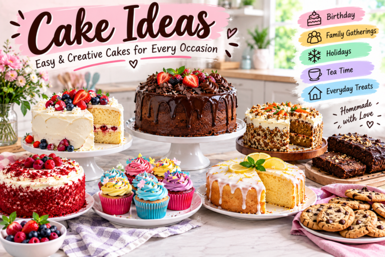 Cake Ideas with colorful homemade cakes and desserts.