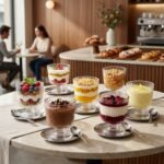 Fruit Desserts with fresh berries, mango, kiwi and creamy treats