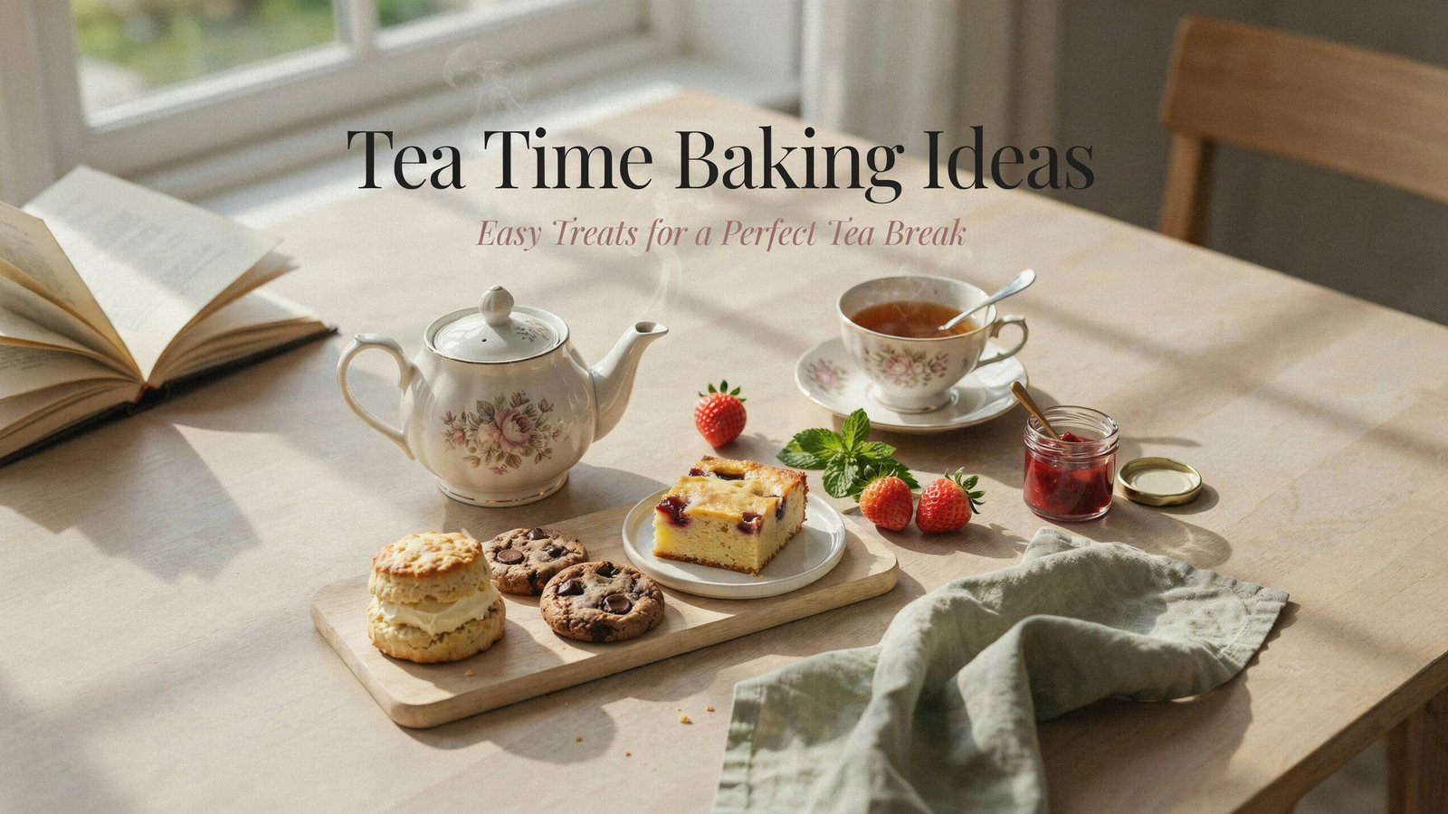 “Tea Time Baking Ideas with cake, scones, cookies and muffins”